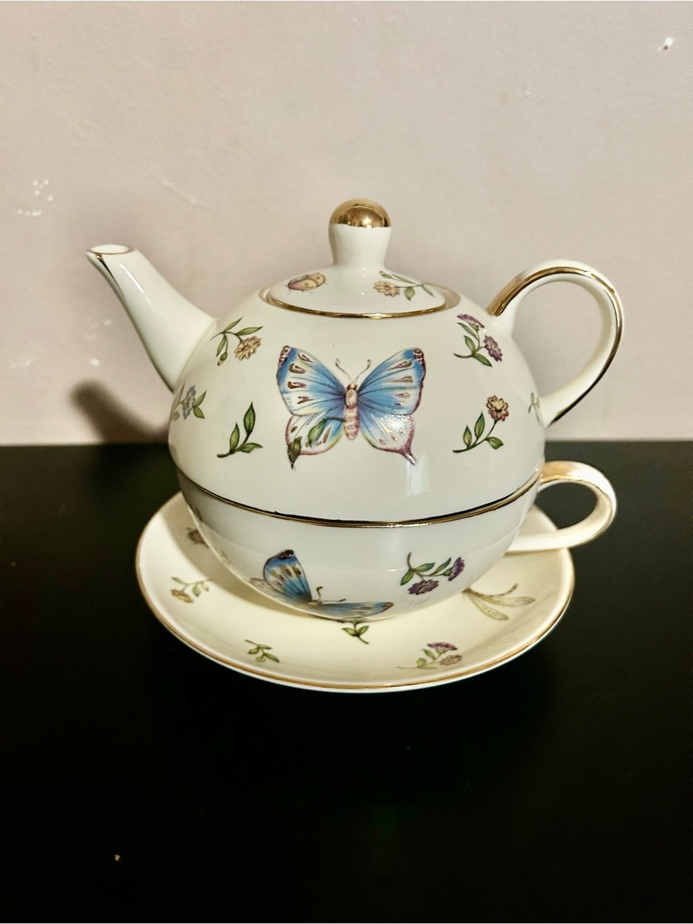 Floral Butterfly Teacup and Sugar Bowl Set